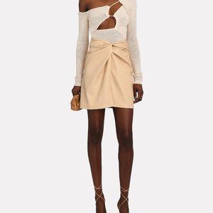 NANUSHKA Twist-Front Ivory/Beige Vegan Leather Mini Skirt